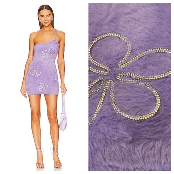 For Love And Lemons Dresses & Skirts - New! For Love And Lemons Finley Purple rhinestone fur Mini Dress 2615